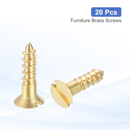 MECCANIXITY 20 Pcs Brass Screws, M3 x 12mm Solid Slotted Drive Flat Head Self-Tapping Wood Screw Fasteners for Woodworking Furniture Repair Photo Frame Drywall Home Appliances, Gold - size: M3 x 12mm