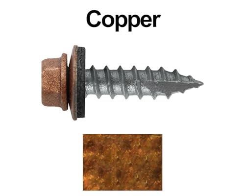 14 x 1 Copper Metal Roofing Screws - Hex Washer Head- Self-Starting/Tapping - EPDM Washer. 8 X 250 Bags - 2,000 Screws - color: COPPER, size: 1"