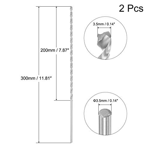 uxcell HSS Extra Long Twist Drill Bits,3.5mm Drill Dia 300mm Length 2Pcs - size: 3.5x300mm