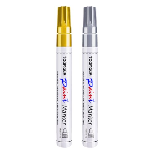 TOOMGGA 2 Gold and Silver Permanent Markers Paint Pens, Oil Based Medium - color: Gold & Silver