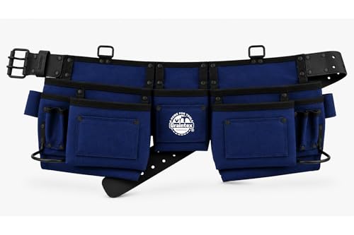 Graintex 11 Pocket Professional Tool Belt/Tool Bag, Ripstop Canvas Double Layered, Leather Trims, 2” Leather/Webbing Belt, 2 Hammer Holders for Construction, Framers, Carpenters (Navy Blue) - color: Navy Blue