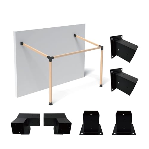 15° Slanted Roof Wall Mounted Pergola Bracket Kit 4x4, Including 2 Wall Bases, 2 105 ° 3-Way and 2 Bases, Angled 4x4 Wooden Beams Lumber Gazebos Patio Pergola Sheds Lean to Porch Roof - size: 4x4 Angled 4pcs + Base 2pcs