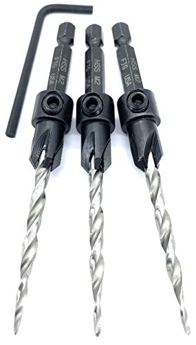 FTG USA 3Pc #8 (11/64") Countersink Drill Bit Set Tapered Bits