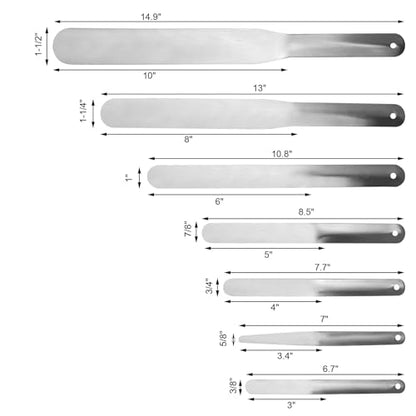 7-Piece Caulking Spatula Tool Set, Stainless Steel Caulk Finishing Tools with Curved Streamline Spatulas, Tip Widths from 3/8” to 1-1/2” for Sealing, Smoothing, and Adhesive Work