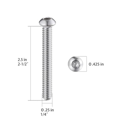 Wensilon (50Pcs) 1/4-20 * 2-1/2 Button Head Socket Cap Bolts Screws, 304 Stainless Steel, Allen Hex Drive, Bright Finish, Fully Machine Thread - color: Silver, size: B 1/4-20*2-1/2