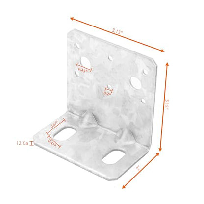 10 Pcs 4x4 Post Base Bracket with Reinforcement Ribs, L Right Angle Brackets with 2 Oval Holes, High-Strength Hot-Dip Galvanized Steel, for Wood Post to Deck or Concrete Ground Connection, 11 Gauge - size: For 4-inch Posts, style: Silver