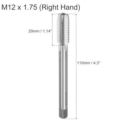 uxcell Metric Thread Tap M12 x 1.75 H2 110mm Extra Long Straight Flute - size: M12 x 1.75 x 110mm