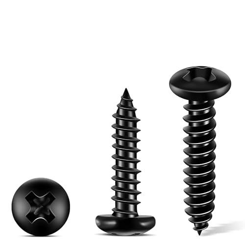 100 PCS #6 X 1 inch 18-8 (A2) Stainless Steel Pan Head Phillips Wood Screws, Black Coated Full Thread No.6 X 1'' Multipurpose Screw by TPOHH - size: #6 X 1 inch