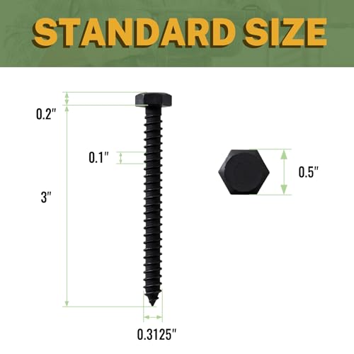 LIONMAX 30-PCS Lag Bolts, 5/16" x 3" Stainless Steel Black Lag Screws - size: 5/16" x 3"