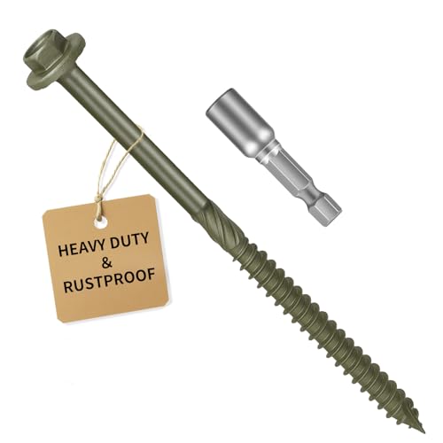 Timber Screws #14 x 5 inch, Heavy Duty Wood Screws with Hex Socket, Green Outdoor Lag Screws for Deck, Fence, Garden Self-Tapping, Rust-Resistant Coated, Sample Pack 18pcs - size: #14 x 5" 18PCS