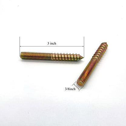 12 Pack 3/8-16 x 3 Inch Hanger Bolts 3/8-16" Double Headed Bolts 3/8 Wood Dowel Screw Self-Tapping Screw Hanger Bolts for Furniture Double Head Threaded Rods Bolt 75mm Length - size: 3/8-16"x3"-12PCS