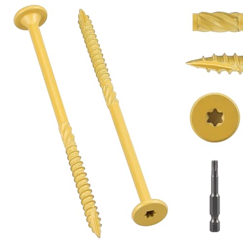 50 Pack 1/4 x 3 inch Heavy-Duty Structural Wood Screws, Star Drive, Rust Resistant Screws for Deck, Timber, Log, Landscaping, Yellow Epoxy Coated, Sharp Self Tapping Point, T30 Bit Included - color: Yellow, size: 1/4 x 3"
