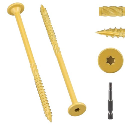 20 Pack 1/4 x 6 inch Heavy-Duty Structural Wood Screws, Star Drive, Rust Resistant Screws for Deck, Timber, Log, Landscaping, Yellow Epoxy Coated, Sharp Self Tapping Point, T30 Bit Included - color: Yellow, size: 1/4 x 6"