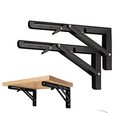 Black Folding Shelf Brackets Max. Load 220 lb, Heavy Duty DIY Wall Mounted Shelf Bracket Space Saving for Table Work Bench (14 INCH-2PCS) - size: 14 INCH-2PCS