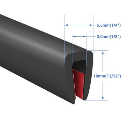 Rubber Edge Trim, Self-Adhesive U Channel Rubber Edge Trim, U Shaped Edge Protector for Mirror and Glasses, EPDM Material, Slot Width 1/8"(3mm), Length 10 Ft, Black - size: Fit 1/8"- L10'