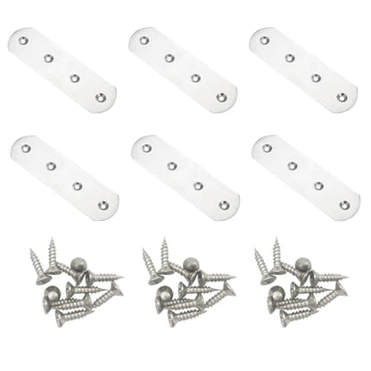 6Pcs Flat Mending Plates 3.7"x1.5" 304 Stainless Steel with Screws - color: Silver