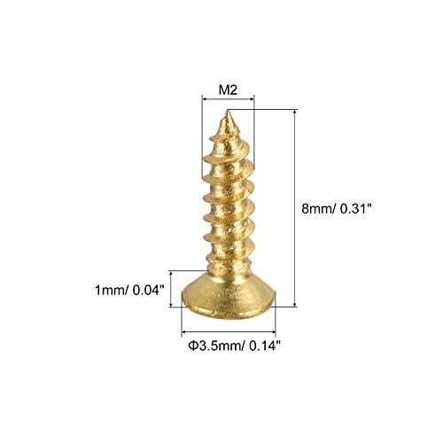 uxcell Brass Wood Screws, M2x8mm Phillips Flat Head Self Tapping Connector for Door Hinges, Wooden Furniture, Home Appliances 50Pcs - size: M2x8mm