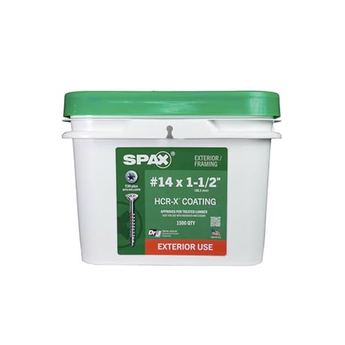 SPAX #14 x 1-1/2" Exterior Flat Head Deck Wood Screws Construction Torx T-Star Plus (1500 EA) Bulk Pail Includes 2 Bits Rust Resistant - size: #14 x 1-1/2"
