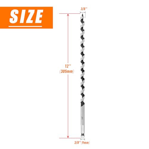 3/8 Inch x 12 Inch Auger Drill Bit for Wood,3/8 Inch Hex Shank - size: 3/8" x 12"