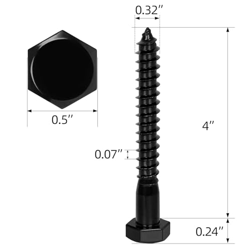 5/16" x 4" Stainless Steel Lag Screws Bolts, Heavy Duty External Hex Head Wood Screws, Black Finish, Partial Thread, 10 PCS - size: 5/16" x 4"