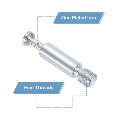 uxcell 10Pcs 32mm Furniture Connecting Fittings, Thread Bolts Dowels Screws, Metal Dowel Fitting Fasteners for Cabinet Drawer and Wardrobe Furniture, Silver - size: 32mm