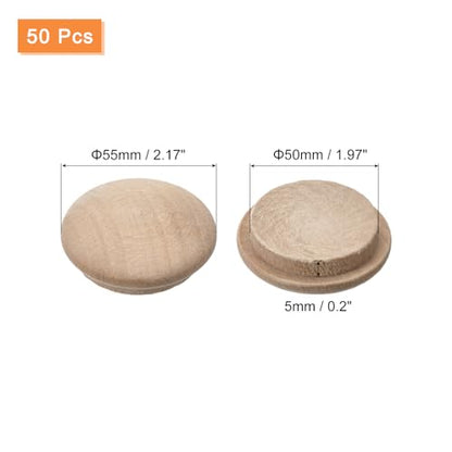 uxcell Wood Plugs, 50Pcs 55 x 50 mm - Lotus Wood Button Top Plugs, Screw Hole Covers, Decorative Wooden Cover for Stair Chair Craft Furniture Woodworking