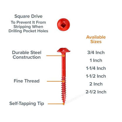 Bora Pocket Hole Screws 1-1/2 in Fine Thread 100 Piece - size: 1-1/2 inch (100 Piece), style: Fine Thread