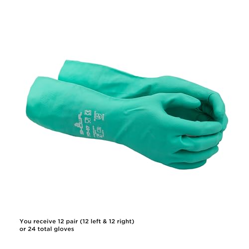 SHOWA 717 Chemical Resistant Gloves, 11-mil Nitrile Gloves, 13-inch Extended Gauntlet, Bisque Grip, Unlined & Unsupported, CE Cat III & Food Safe, Green, X-Small, 12-Pack - size: X-Small, style: 12-pack