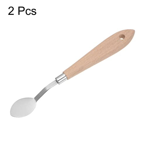 HARFINGTON 2pcs No.20 Palette Knives 22mm Width Stainless Steel Oval Spatula Painting Pallet Knife with Wood Handle for Oil Acrylic Canvas Mixing Spreading - color: Wood Color