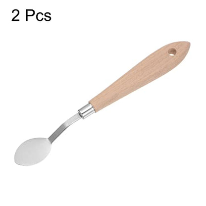 HARFINGTON 2pcs No.20 Palette Knives 22mm Width Stainless Steel Oval Spatula Painting Pallet Knife with Wood Handle for Oil Acrylic Canvas Mixing Spreading - color: Wood Color