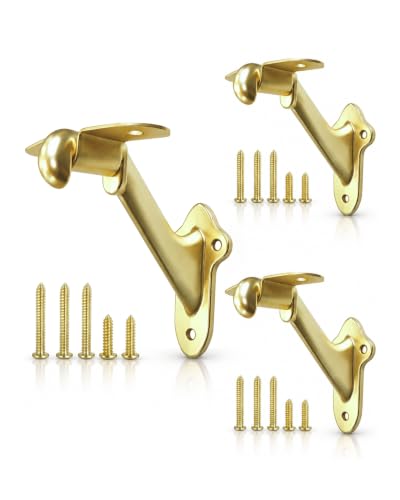 Stair Handrail Brackets Wooden Railing Support Champagne Brass, 3 Pack | HOWTOOL - color: Champagne Brass