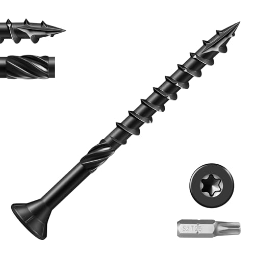 #10 Deck Screws 3 Inch Exterior Decking Wood Screws Heavy-Duty Outdoor Torx Drive Head,Black Rust Resistant Epoxy Coated for Timber,Fence,T25 Star Bit (1Ib,55Pcs) - color: Black 1lb Box, size: #10 x3"