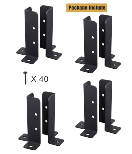 8Pcs Adjustable Deck Post Anchor Base Brackets Kit - Heavy Duty Reversible for 1.5x1.5, 2x2, 2x4 & 4x4 Wood Posts - Fence Pergola Railing Mailbox Support - Half Column Black Design