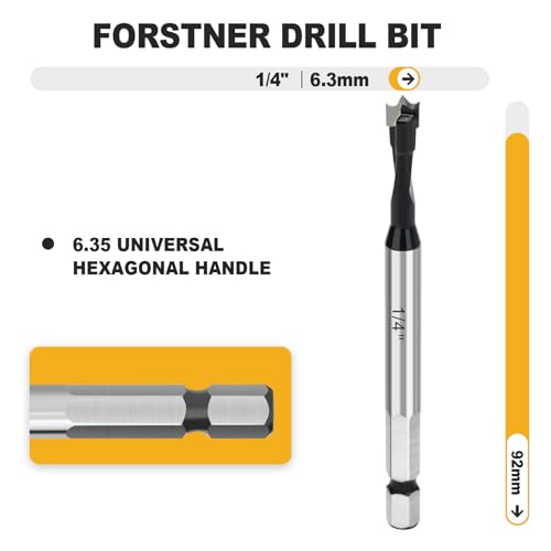 1/4" Forstner Drill Bit with 1/4" Quick Change Hex Shank - size: 1/4" | 6.35mm