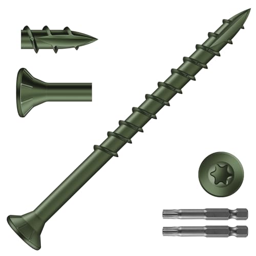 #9 x 2-1/2" Deck Screws (372Pcs) 4lb. Exterior Wood Screws. Carbon Steel, Green, Flat Head, Rust Resistant epoxy Coated, with T25 Star Bit - color: Green, size: #9 x 2-1/2"