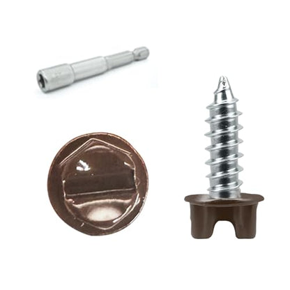 100 Pcs #8X 1/2" Self-Tapping Gutter Screws Brown Painted Slotted Hex Washer Head #8X 1/2 Zinc Plated Finish, Includes 1/4" Magnetic Hex Driver – for Gutter Install - size: Brown 8-18*1/2（100pcs)