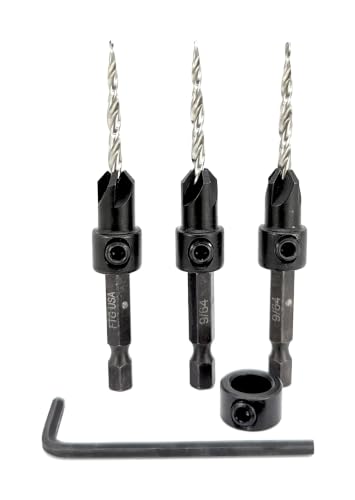 FTG USA 3 Pc #6 (9/64") Tapered Countersink Drill Bit Set with Storage Box - size: #6, style: Same Sort 3 Pc