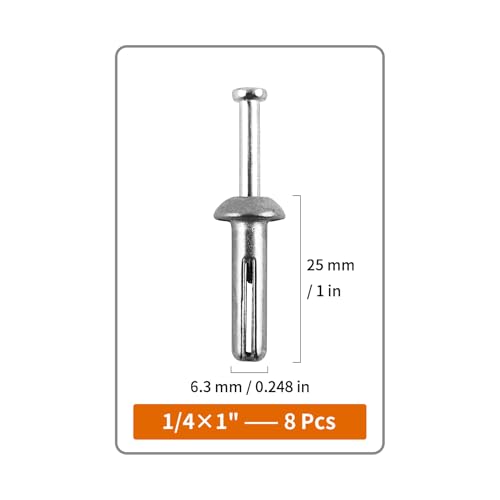 1/4" x 1"Hammer Drive Nail-in Anchors 50 Pack – Cement Wall Anchors for Concrete Brick Block – Zinc Plated Masonry Fasteners for Electrical Boxes, Brackets, Frames - size: 1/4x1"