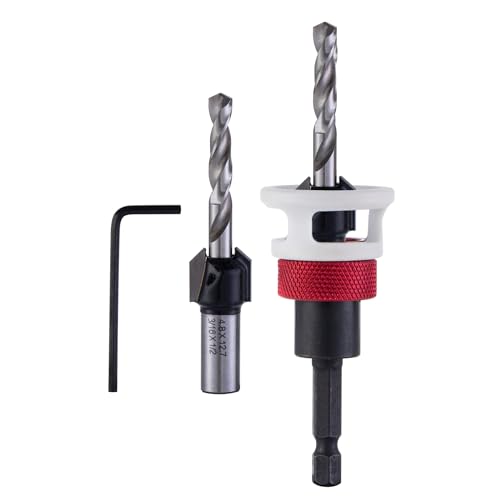 Countersink Drill Bit, Adjustable Depth 3/16"* 1/2" Low Friction Stop Prevent Scratches,1/4" Quick Change Hex Shank,Replaceable HSS Pilot Drill Bit for Plastic, Woodworking - size: 3/16" x 1/2"