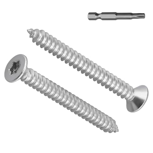 #6 x 1-1/4" Torx Flat Head Sheet Metal Screws, 304 Stainless Steel Countersunk Head Self Tapping Screws, Pack of 100 with Torx Bit - size: #6 x 1-1/4