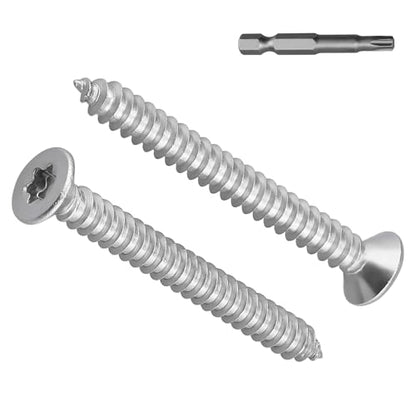 #6 x 1-1/4" Torx Flat Head Sheet Metal Screws, 304 Stainless Steel Countersunk Head Self Tapping Screws, Pack of 100 with Torx Bit - size: #6 x 1-1/4