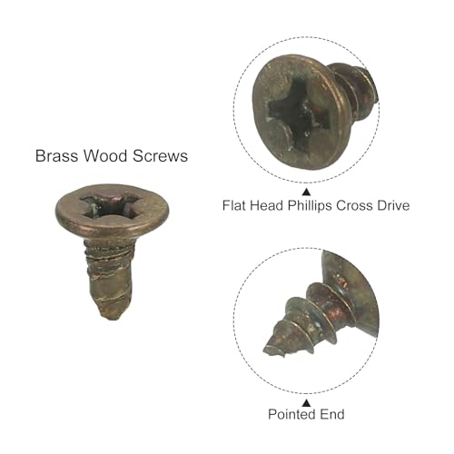 uxcell Brass Wood Screws, M3x6mm Phillips Flat Head Self Tapping Connector for Door Hinges, Wooden Furniture, Home Appliances 25Pcs - size: M3x6mm