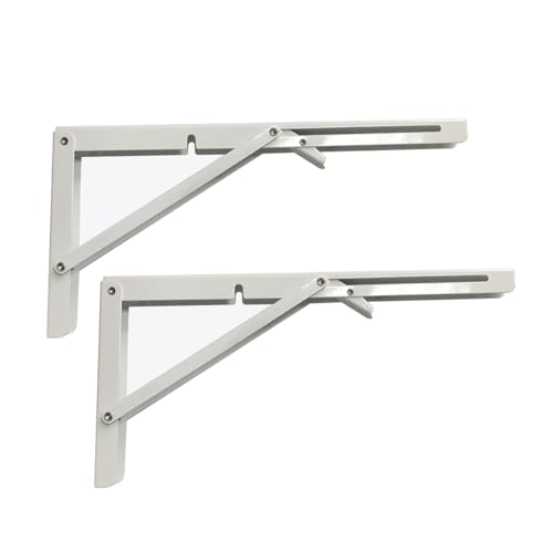 White Folding Shelf Brackets Max. Load 220 lb, Heavy Duty DIY Wall Mounted Shelf Bracket Space Saving for Table Work Bench (8 INCH-2PCS) - size: 8 INCH-2PCS