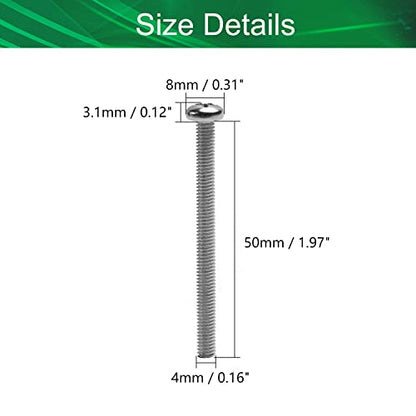 30Pcs M4-0.7 x 50mm Pan Head Phillips Machine Screws - size: M4 x 50mm
