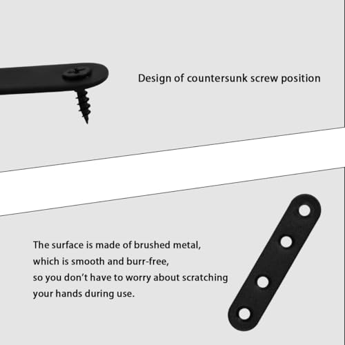12 Pcs Black Straight Brace, Flat Straight Bracket with Screws - color: Black