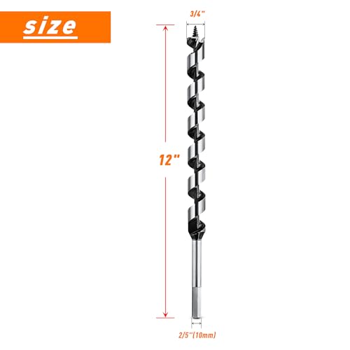 3/4 Inch x 12 Inch Long Ship Auger Drill Bit Set for Wood - size: 3/4"x12"