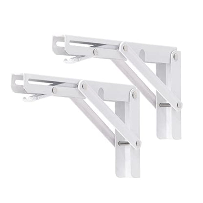YUMORE Folding Shelf Brackets, 8 Inch Heavy Duty L Bracket, White, 2 Pack - color: White, size: 8 Inch