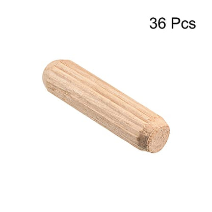 uxcell Wooden Dowel Pins 36pcs 8x30mm(5/16" x1-1/4) Fluted Beveled Ends Wood Dowel Pegs Kiln Dried Hardwood for Woodworking Furniture Shelf - size: 8x30mm
