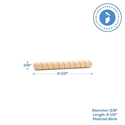 Wooden Dowel Pins 3/8 inch x 2-1/2 inch, Pack of 100 Spiral Dowel Joints for Woodworking, Furniture and Crafts, by Woodpeckers - size: 3/8 inch x 2-1/2 inch