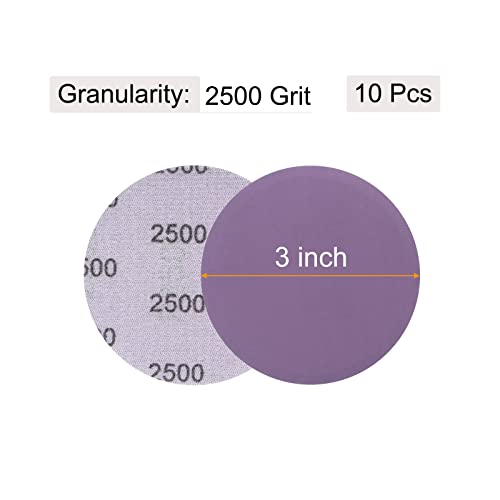 10Pcs 3-Inch Purple Sanding Discs 2500 Grits Hook and Loop Professional Aluminum Oxide Sand Paper Wet Dry Polish for Wood Metal Paint Finishing - style: 2500 Grit